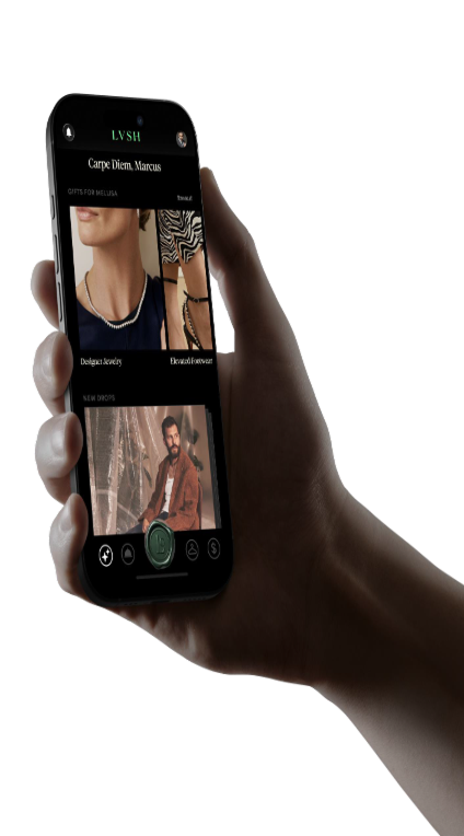 The LVSH app on iPhone, held in hand