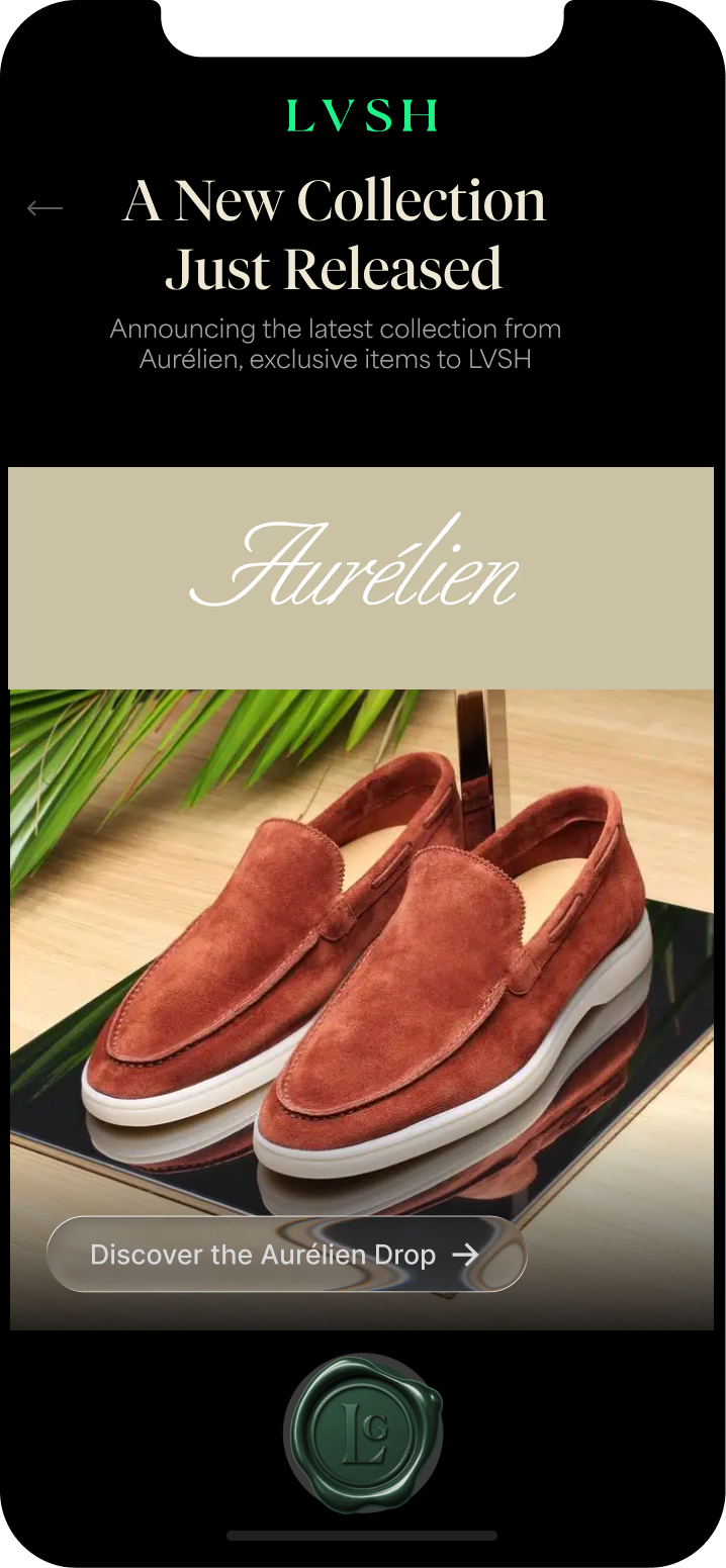 LVSH app — Daily Drop screen, announcing a new Aurélien collection exclusive to LVSH members